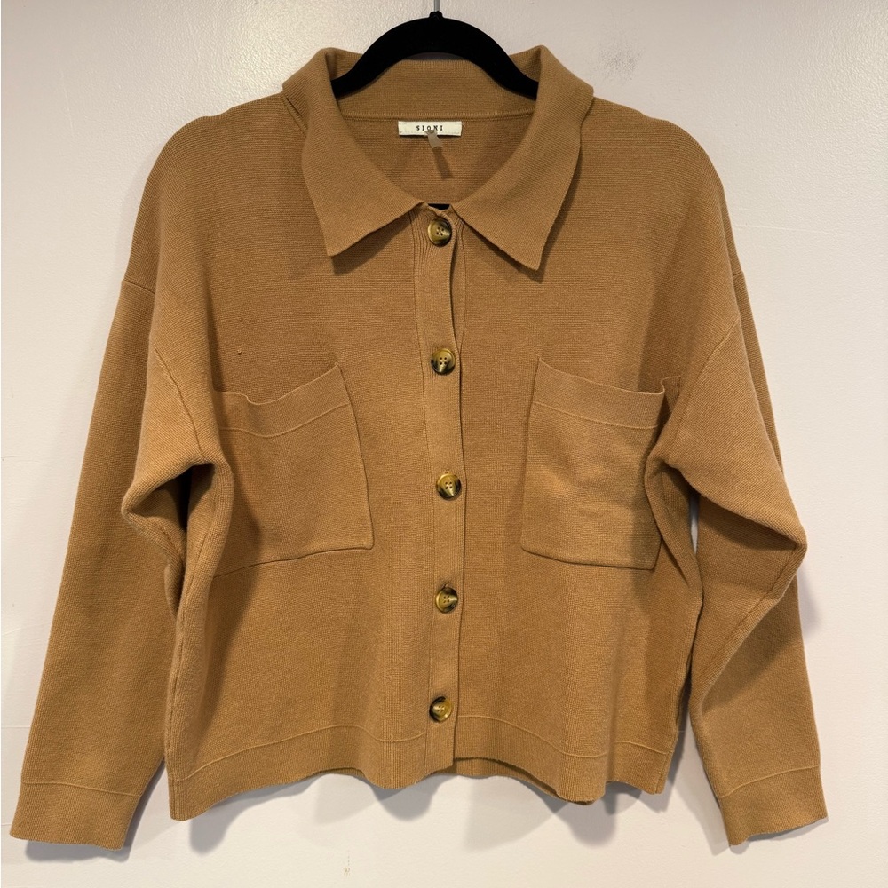 Brown Sioni button down collared‎ sweater